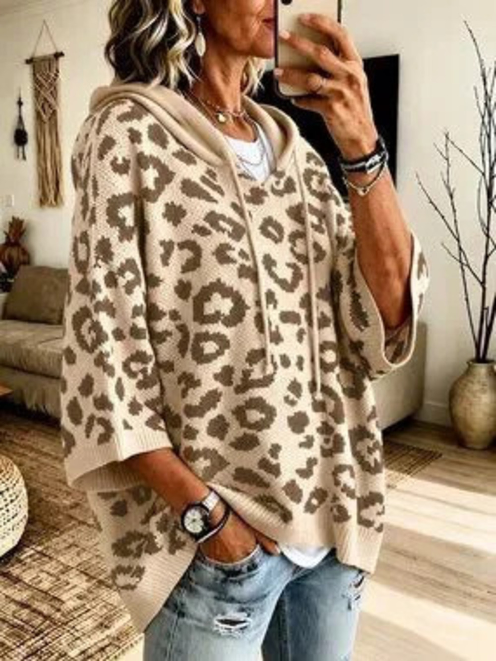 ZARA Apricot Casual Women's Loose Fit Random Print Pullovers